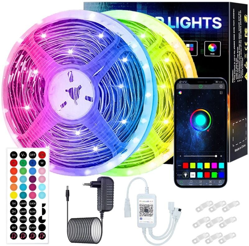 RGB-LED-Streifen-Kit, 20 Meter, Bluetooth-App-Steuerung, mit 44 Tasten, SMD 5050, 12 V, mehrfarbig