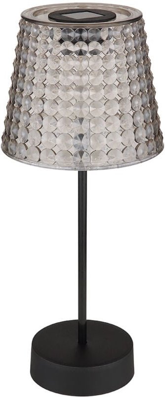 Außenlampe Solarlampe Tischleuchte led Gartenlampe Kristallleuchte rauchfarben. Kunststoff schwarz, Akku IP44, 3000K war...