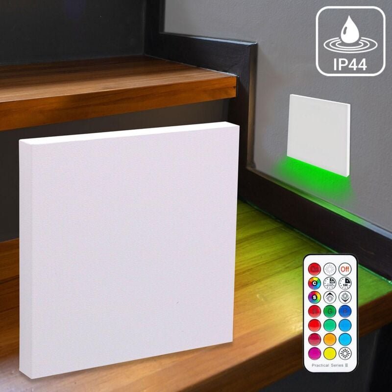 IP44 LED Treppenbeleuchtung 230V Wandeinbauleuchte eckig weiß - Lichtfarbe: RGB Warmweiß 3W