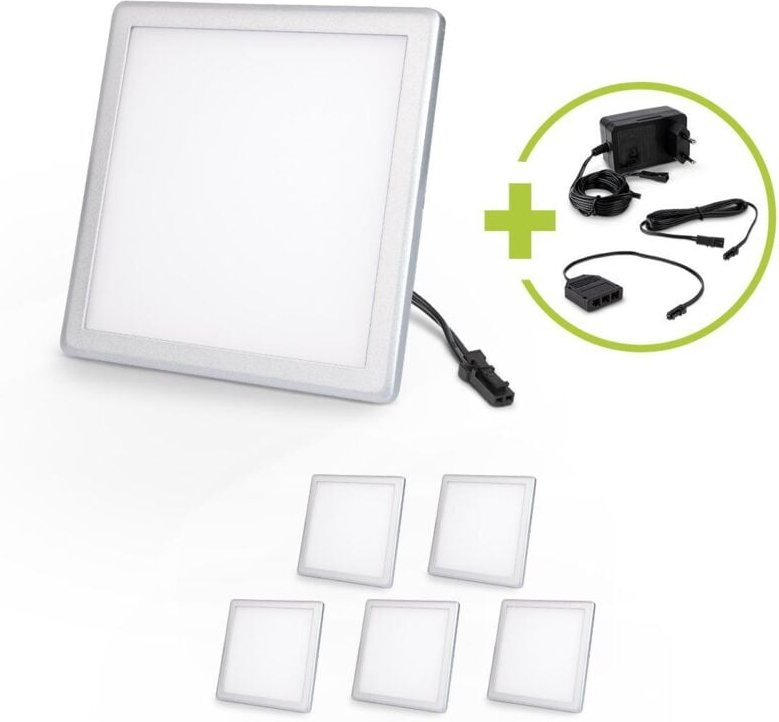 LED Mini Panel eckig 3W 12V IP20 100mm x 100mm - Lichtfarbe: Warmweiß 3000K - Anzahl: 6x