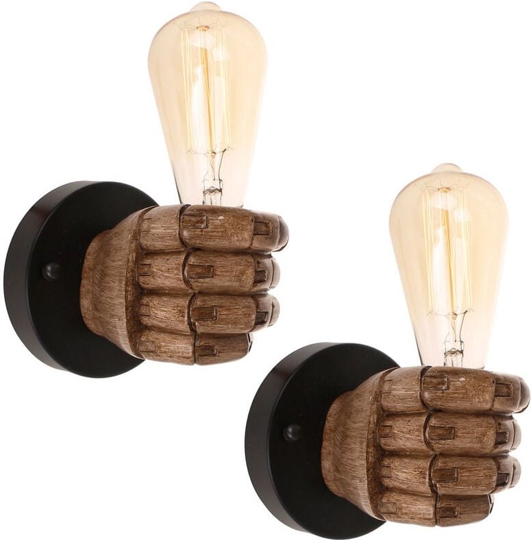 2 Stücke Wandleuchte Metall Faust Wandlampe Retro Industrielle Lampe für Restaurant Café Bar Treppe - Rechte Hand