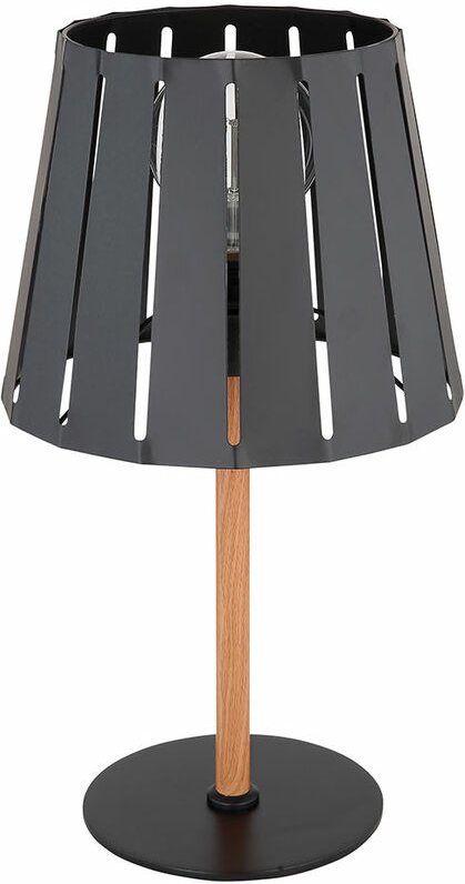 Tischlampe schwarz Leseleuchte Schlafzimmer Tischleuchte Holzoptik 1 Flammig, Metall, 1x E27 Fassung, DxH 25x45 cm