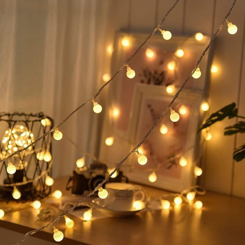 Thumbnail - Wasserdichte LED-Lichterkette für den Außenbereich, batteriebetrieben, 5 m, 50 LED-Kugeln, warmweiß, Weihnachtsbeleuchtu...