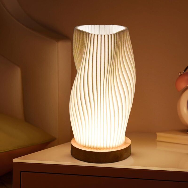 Kleine Nachttischlampe für Schlafzimmer Wohnzimmer, dimmbare moderne kreative Tischlampe, Nachttischlampe mit PLA-Lampen...