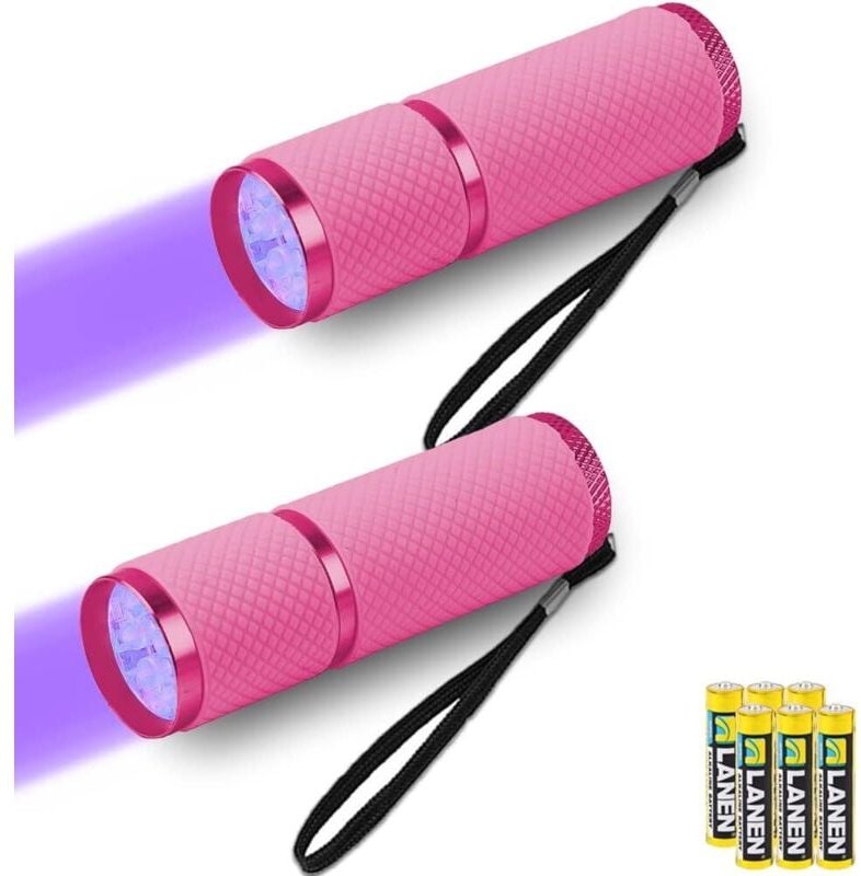 2er-Pack Mini-UV-Taschenlampe mit 9 LEDs und Batterien – Hunde-/Katzenurin-Detektor, fluoreszierende Mittel, trockene Fl...