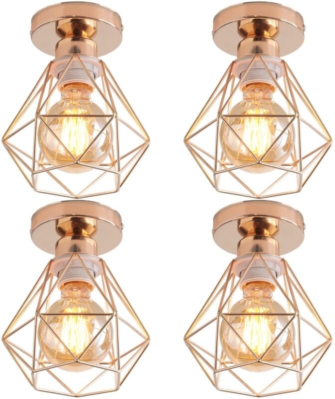 4 Stücke Vintage Deckenlampe Industrial Design Deckenleuchte Käfig Pendelleuchte Gold Ø16cm