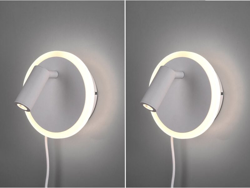 2er set led Wandlampen Weiß mit Leselampe & Stecker, ø 15cm