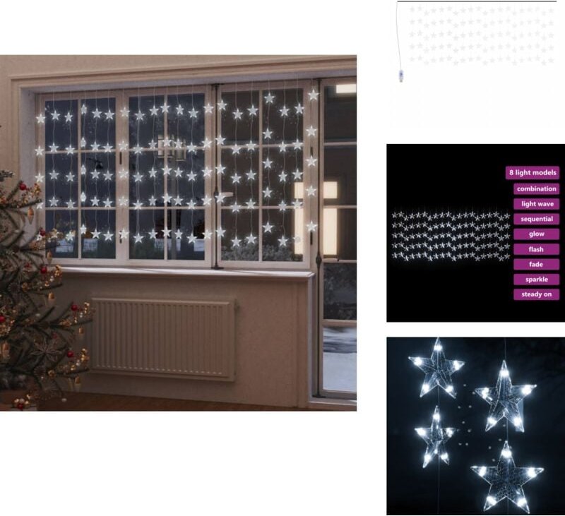 Led Sternenvorhang Lichterkette 500 led Kaltweiß 8 Funktionen - led Sternenvorhang - Lichterkettenset - Weihnachtsdeko -...