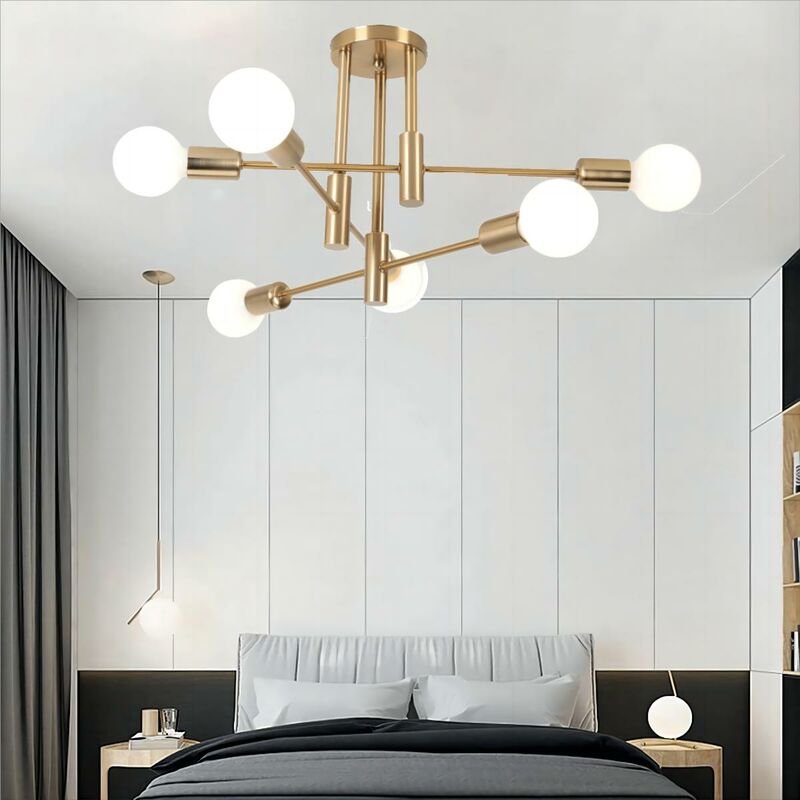 6 Lichter Deckenleuchte Moderne Industrielle für den Innenbereich, Leuchter aus Metall E27 Deckenlampe Kronleuchter für ...