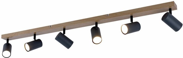 Deckenlampe Holz Strahler Holz Lampen 6 Flammig, Spots beweglich Landhausstil, Metall graphit braun, 6x GU10 Fassungen, ...