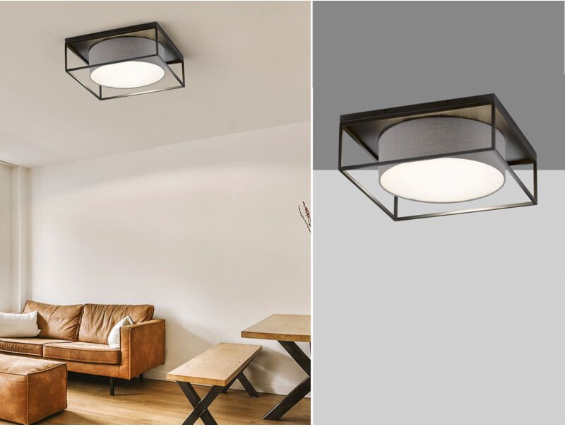 Fischer&honsel - Deckenleuchte carre eckig groß mit Leinen Stoffschirm Grau, Quadrat 60cm