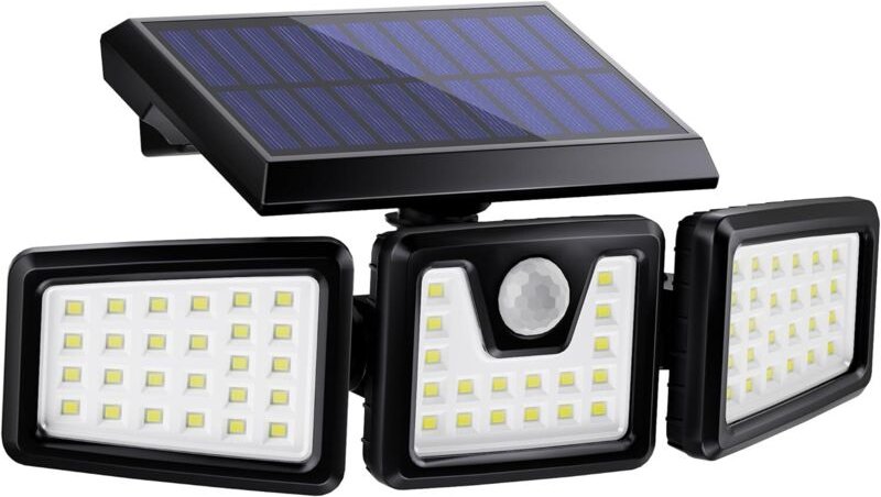 Solarbetriebener Scheinwerfer mit 3 Köpfen und Bewegungsmelder
