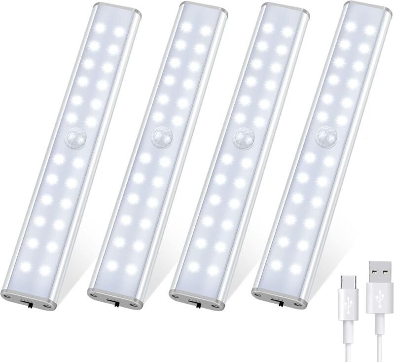 4-teiliges LED-Schrankleuchten-Set mit 96 LEDs, Bewegungsmelder-LED-Leuchte mit 3 Beleuchtungsmodi, wiederaufladbare LED...