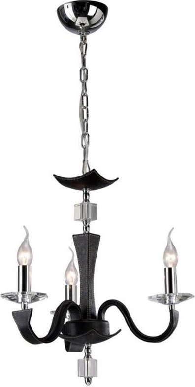 Inspired Diyas - Nardini - Deckenanhänger Kronleuchter 3 Hell poliertes Chrom, schwarzes Kunstleder, Kristall