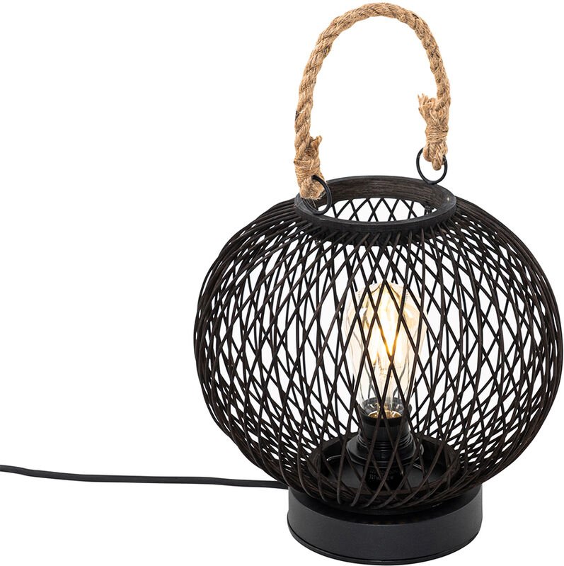 Ländliche Tischlampe für den Außenbereich aus schwarzem Rattan – Calamus