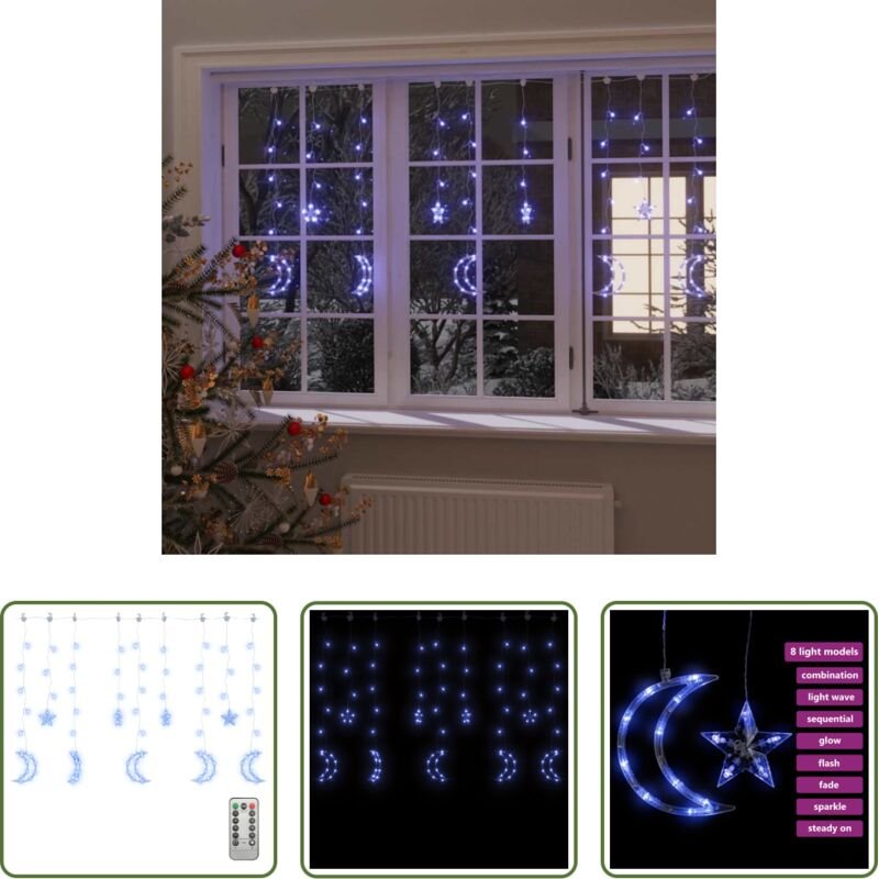 Mondbeleuchtung - Lichterketten Stern und Mond Fernbedienung 345 LED Blau