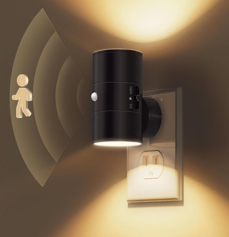 LED-Nachtlicht mit Bewegungsmelder, 1 Stück, Steckdosen-Nachtlicht, warmweiß (3000 K), Helligkeit einstellbar (0–100 lm)...