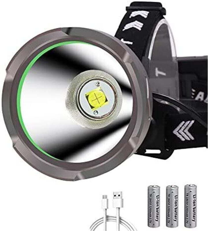 Wiederaufladbare LED-Stirnlampe 15000 Lumen - Fernstrahler XHP90 - 4 Modi - mit Aluminiumreflektor