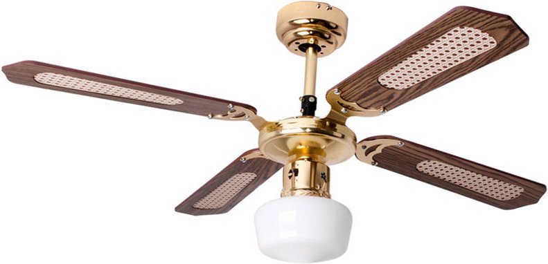 Deckenventilator Ventilatorleuchte, Sommer Winter, Zugschalter 3 Stufen, Glas opal, mdf braun, 1x E27, d 105 cm