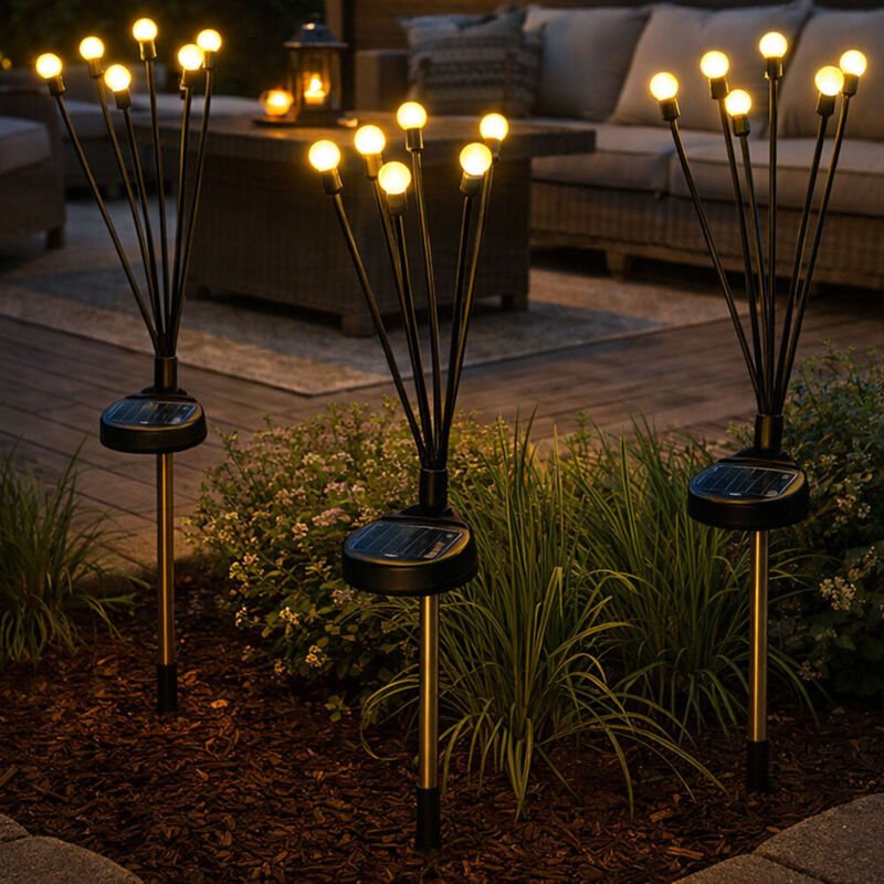 LED Solarlampe Außenleuchte Solarleuchte Gartendeko Erdspieß 6 flammig Terrassenlampe beweglich, schwarz, warmweiß, DxH ...