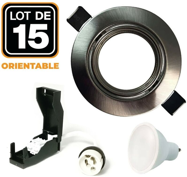 Europalamp - 15 5W LED-Einbau- und Schwenkspots komplett aus gebürstetem Aluminium mit GU10 Glühbirne in Kaltweiß