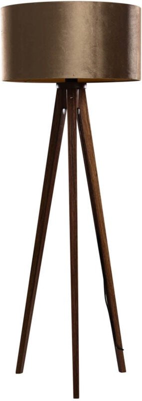 Stehleuchte Dreibein Walnuss Holz mit Bronze Samt Lampenschirm 50cm - Tripod Classic