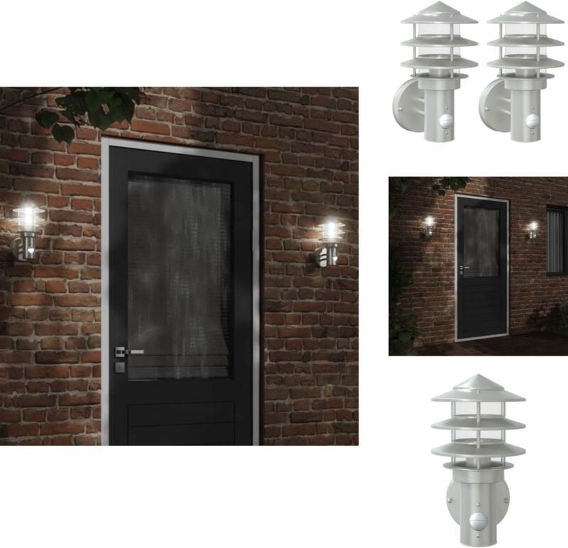 Außenwandleuchten mit Bewegungsmelder 2 Stk. Silbern Edelstahl - Outdoor-Beleuchtung - Wandleuchte - Bewegungsmelder - E...