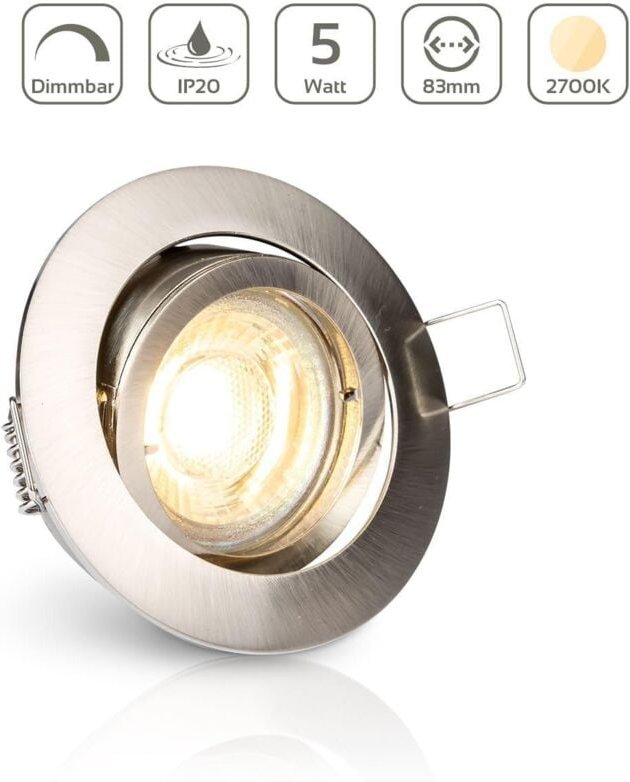 Einbauspot IP20 rund schwenkbar Bajonettverschluss - Farbe: Edelstahl-gebürstet - LED Leuchtmittel: GU10 5W warmweiß dim...