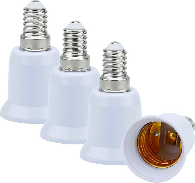 4x E14 auf E27 Lampenfassungadapter in WEISS - Set mit 4 Umformadaptern für Lampenfassungen für Glüh-, LED-, Halogen- un...