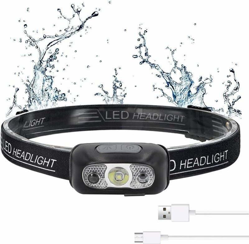 Leistungsstarke, superhelle, per USB wiederaufladbare LED-Stirnlampe, 500 lm, 3 Beleuchtungsmodi, IPX1-wasserdicht, Stir...