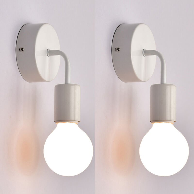 Wandlampe Retro Innen Wandleuchte E27 Metall Eisen für Schlafzimmer, Wohnzimmer, Treppen, Flur, Küche - 2er Weiß (ohne L...