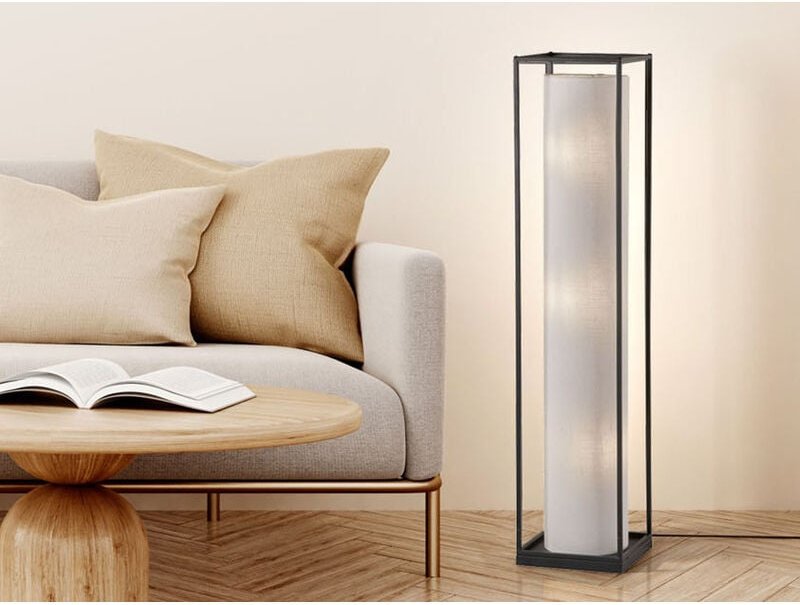 Led Stehlampe mit Lampenschirm Zylinder Leinen Weiß, Höhe 115cm