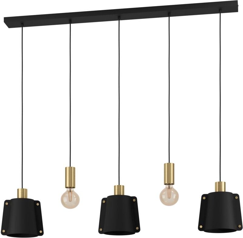 Eglo - Hängelampe Majagua, Pendelleuchte Esstisch 5-flammig, Esszimmerlampe mit 3 Lampenschirmen und 2 sichtbaren E27 Fa...