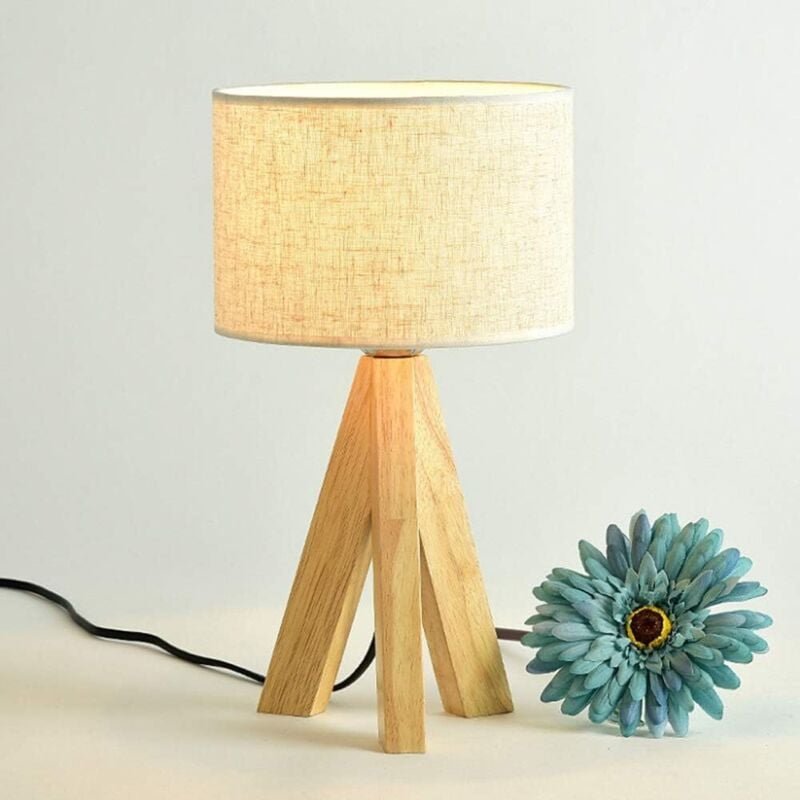 Thumbnail - LED E27 Holz Nachttischlampe, Moderner Minimalistischer Retro Stil Tischlampen Schreibtisch Wohnzimmer E27 Glühbirnen Ho...