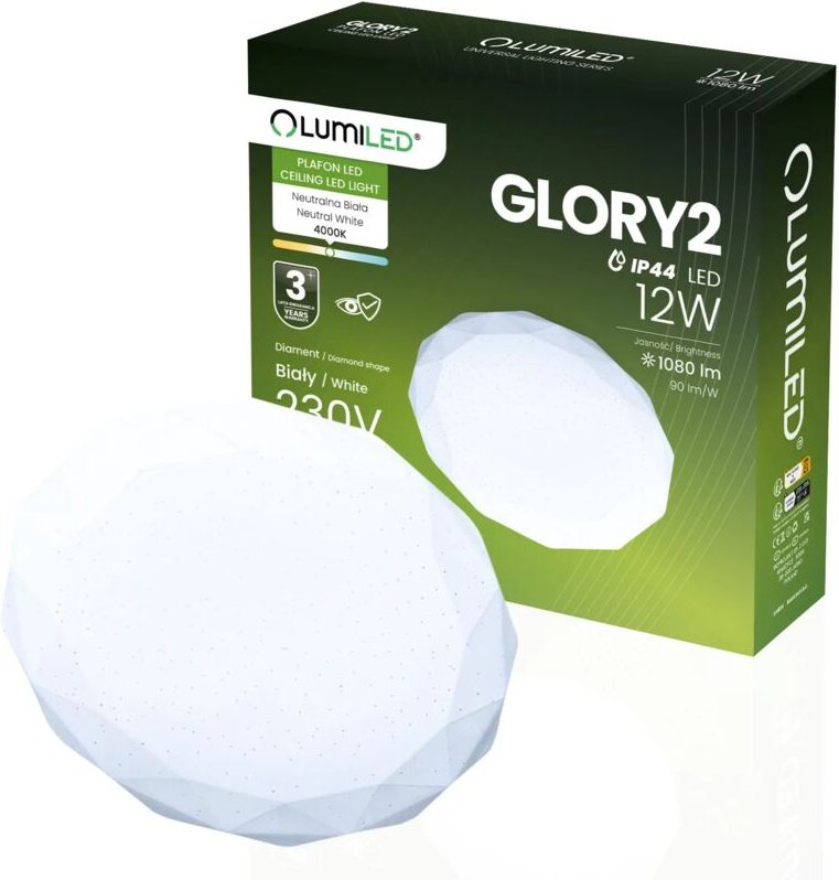 LED-Deckenleuchte Aufputz 12W IP44 Rund GLORY DIAMOND 26cm