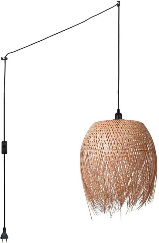 Barcelona Led - Pendelleuchte aus Rattan "Java" mit Schalter und Stecker