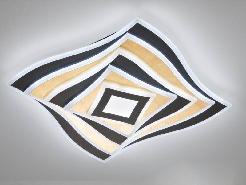 Led Deckenleuchte hero Schwarz Gold mit Fernbedienung, Quadrat 50cm