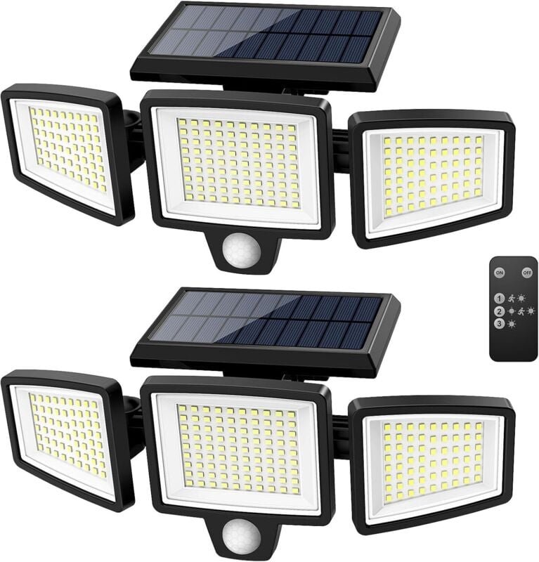Thumbnail - Solar-Außenleuchten, 2500 lm, 210 LED-Sicherheitsleuchten mit Fernbedienung, 3-köpfige Bewegungsmelderleuchten, IP65 was...