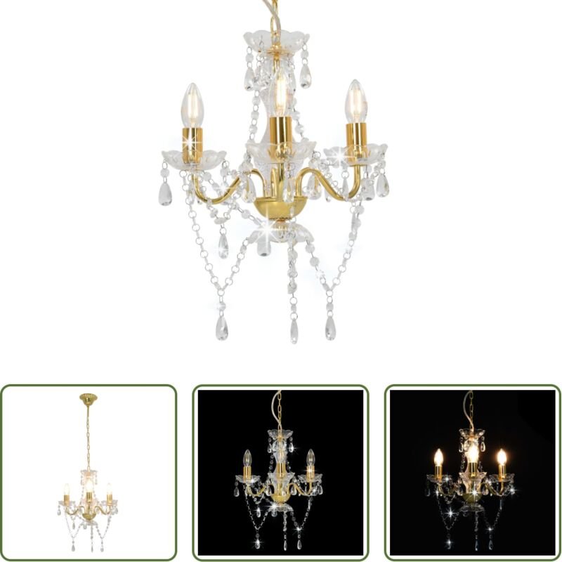 vidaXL Kronleuchter Goldfarben - Kronleuchter mit Perlen Goldfarben Rund 3×E14