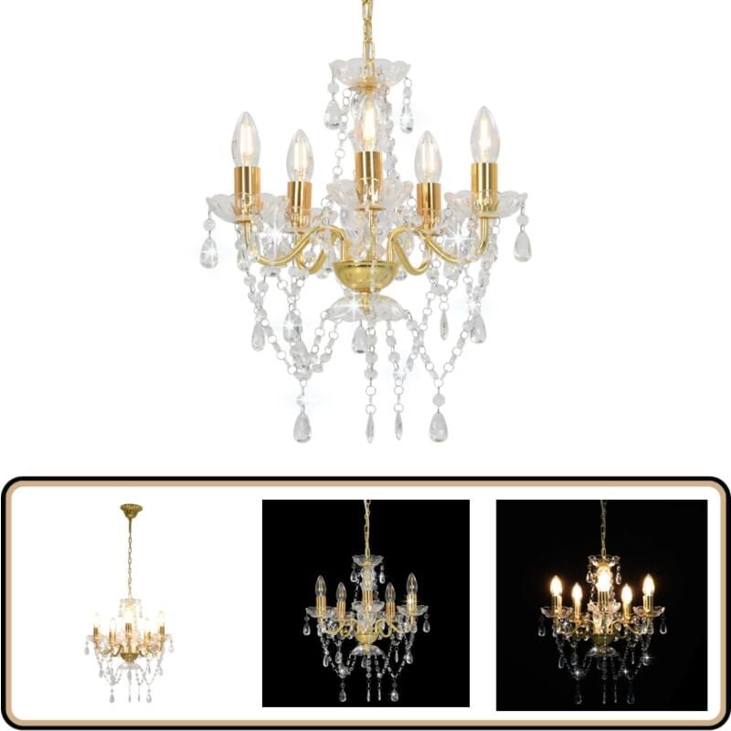 Thumbnail - Kronleuchter mit Perlen Golden Rund 5×E14 - Kronleuchter - Pendelleuchte - Wohnzimmer Deko - LED Lampe - Designer Lampe