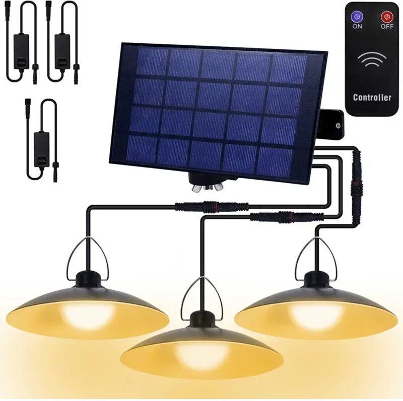 Solar-Außenleuchte, Solar-Pendelleuchte mit Fernbedienung, IP65 wasserdichte LED-Hängeleuchte für den Garten mit 3 Lampe...