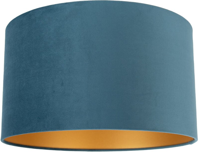 Velour Lampenschirm blau 35/35/20 mit goldener Innenseite