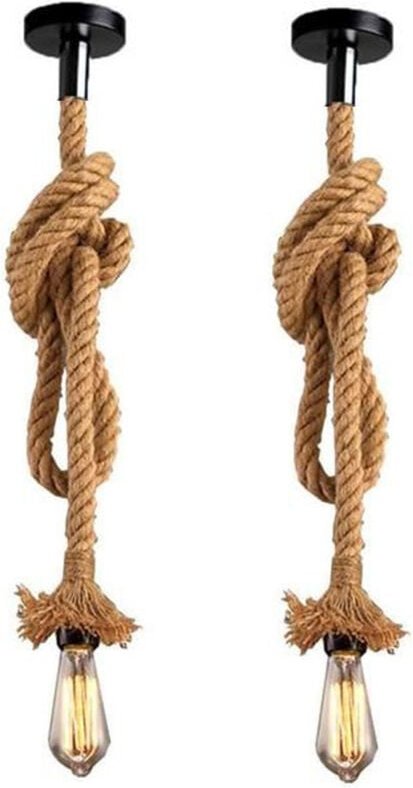 2 Stück Industrielle Pendelleuchte Hanfseil DIY Hängeleuchte Vintage Deckenbeleuchtung Länge 150cm