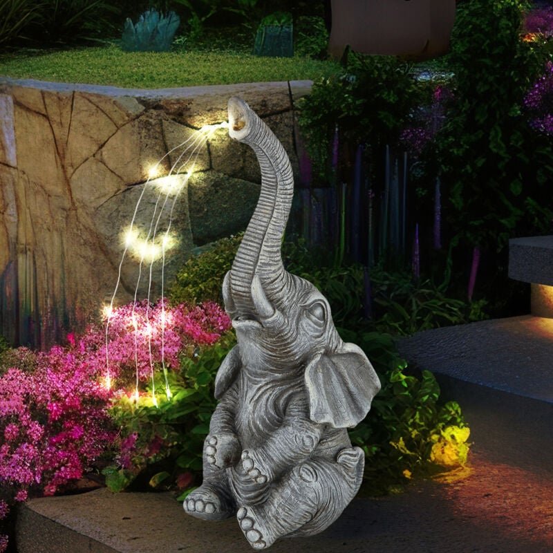 Solarleuchte Elefant Gartendeko Tierfigur Solarlampe Außenleuchte grau Elefant, led warmweiß, LxBxH 13,5x13x32,5 cm