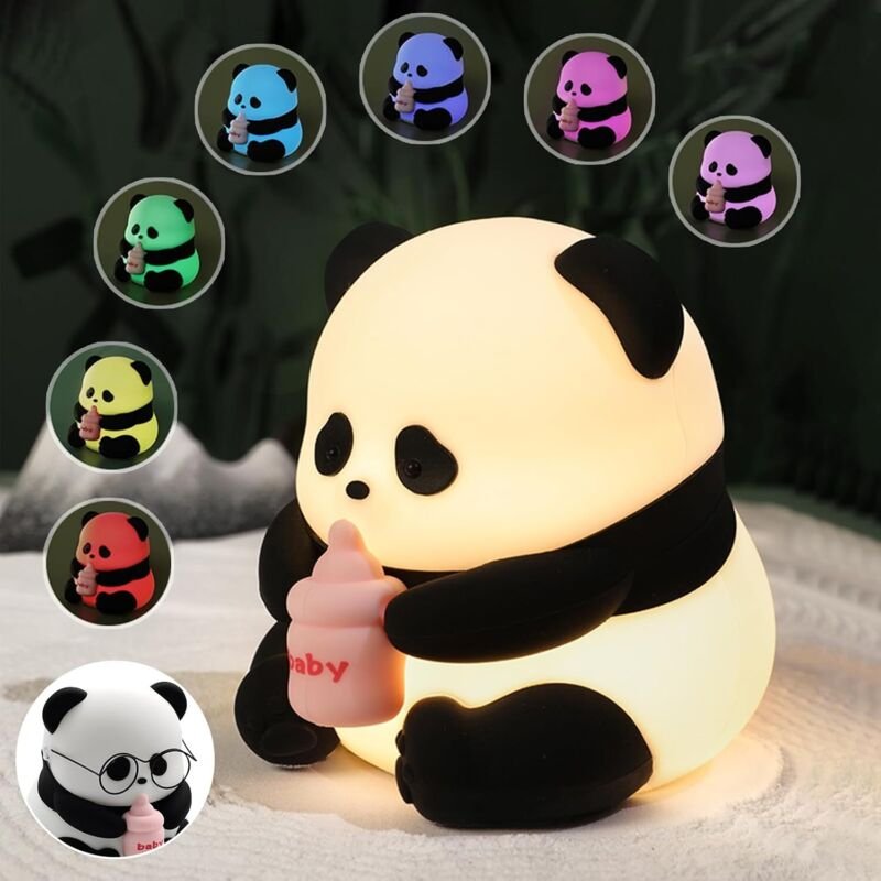 Panda-Nachtlicht, niedliche, knautschige Lampe, 7 Farben wechselnd, dimmbare LED-Panda-Lampe, wiederaufladbare Touch-Nac...