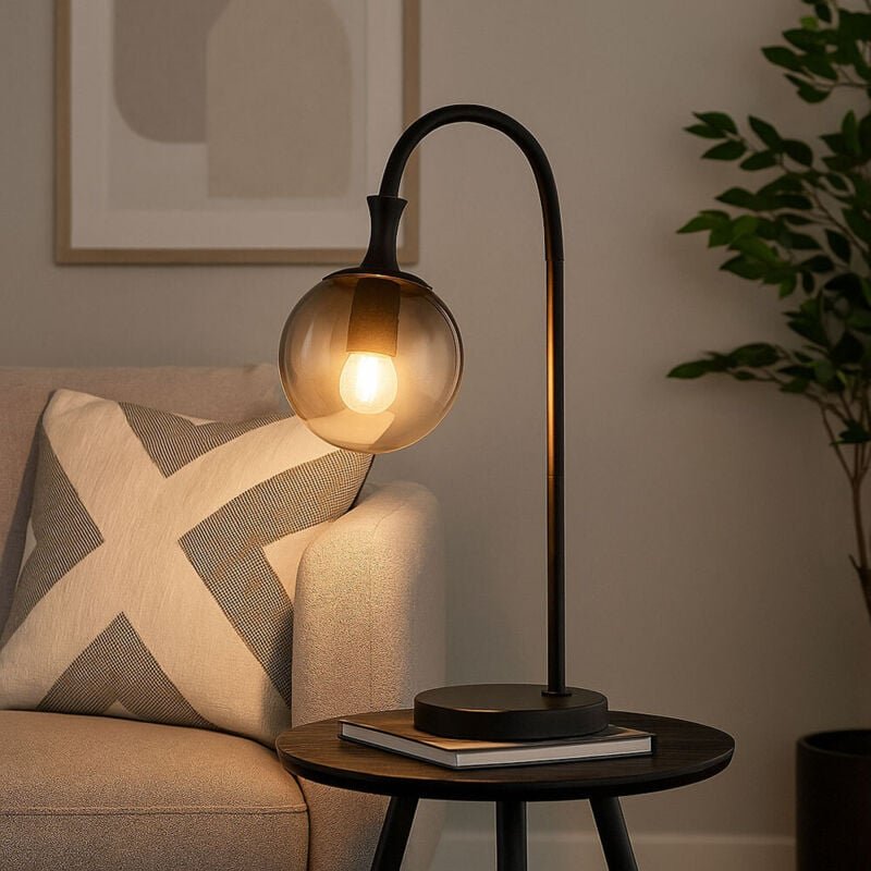 LED Tischlampe Rauchglas Tischleuchte Kugel Beistelllampe schwarz Wohnzimmerlampe, Metall, 7W 806lm warmweiß, BxH 22,5 x...