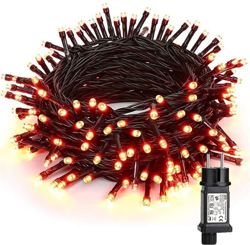 Herbstliche Lichterkette, 20 m, 200 LEDs, orange, für Halloween, drinnen, 8 Modi, wasserdicht, für drinnen, draußen, Wei...