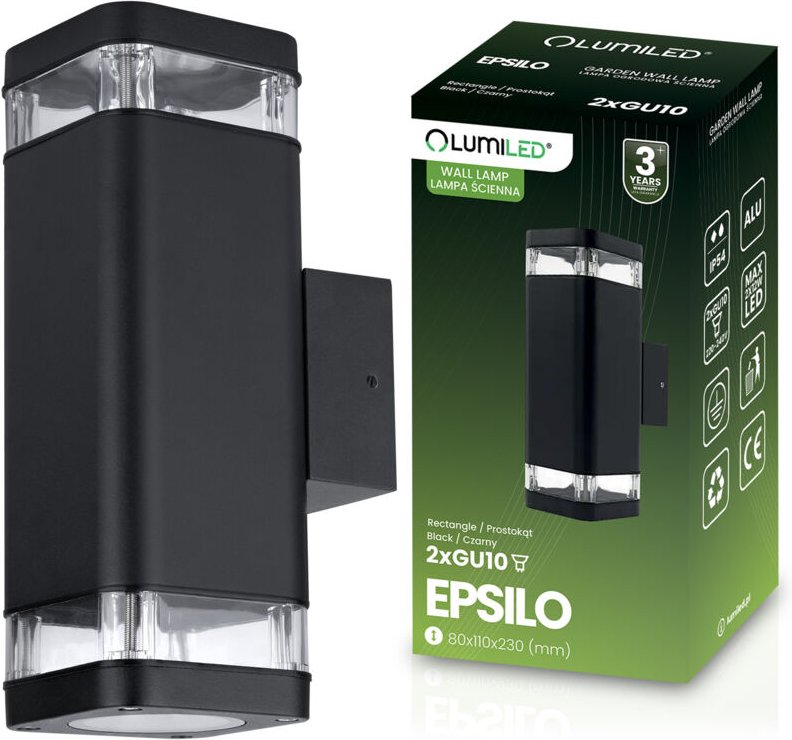 Gartenleuchte, Wandleuchte, Fassadenleuchte, 2x GU10 LED, IP54, Oben, Unten, EPSILO LUMILED