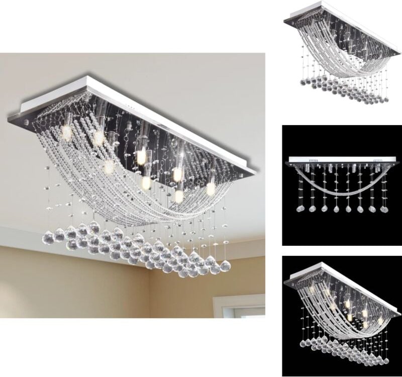 Thumbnail - Vidaxl - Deckenleuchten - Weiße Deckenlampe mit funkelnden Glasperlen 8 x G9 29 cm - Silber