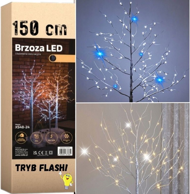 LED-Weihnachtsbaum aus Birke, 150 cm, 120 LEDs, warmweiß